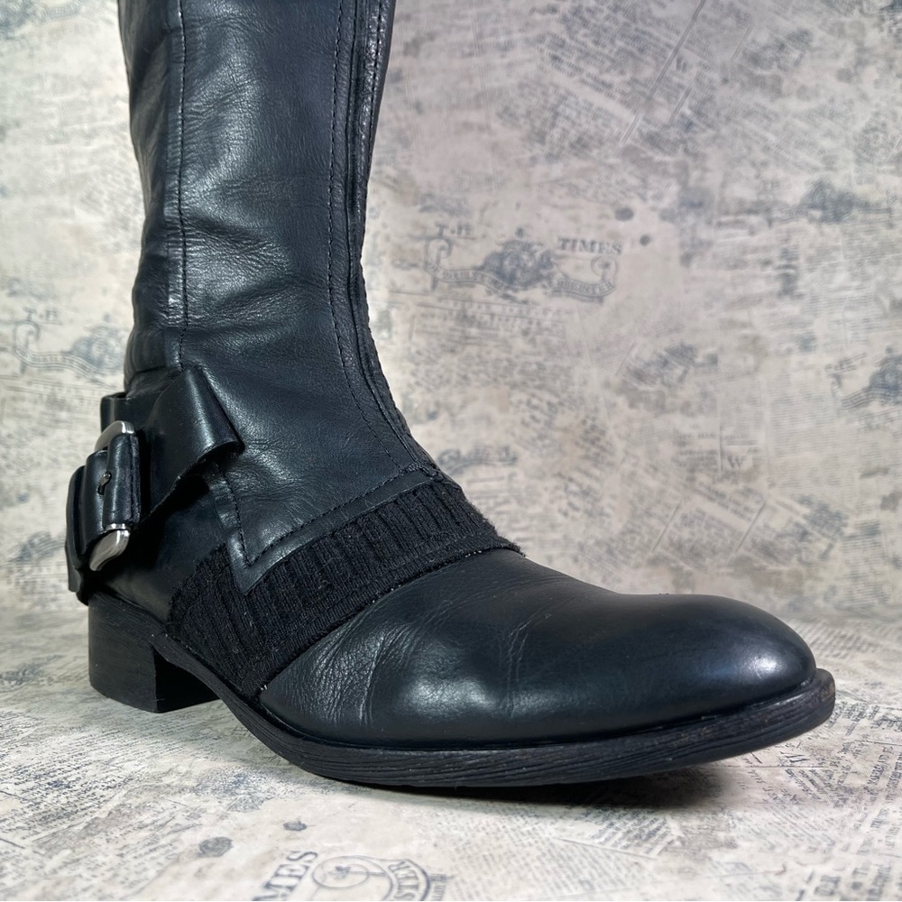 Apepazza ZEBU Black Leather Knit Combat Boots Italian Designer Size 7.5 - Picture 3 of 13